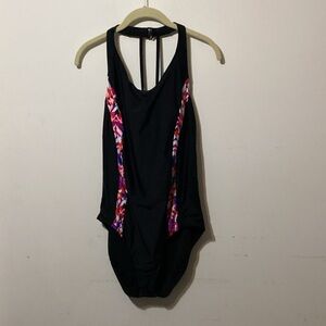 Black and Multicolor Women's One Piece Swimsuit XL / 16-18